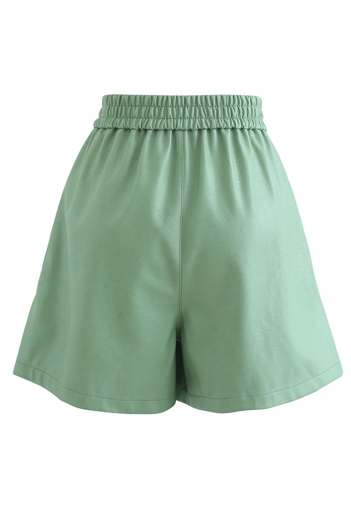 Faux Leather Textured Shorts in Green
