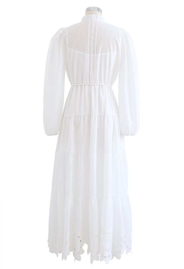 Flower Cutwork Cotton Maxi Dress in White