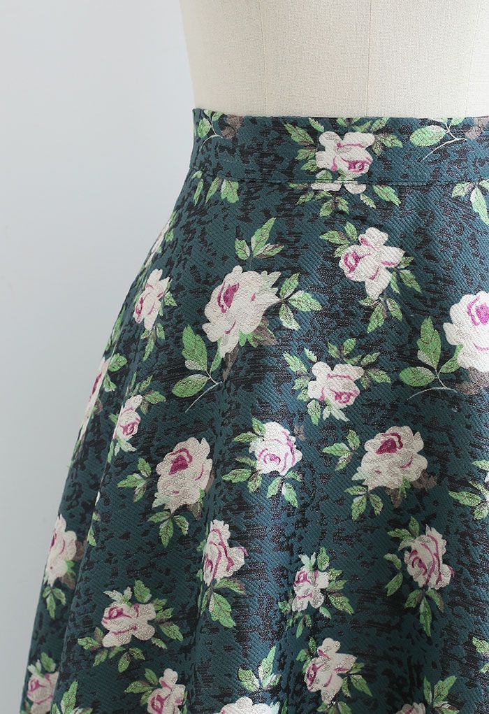 Shimmer Peony Jacquard Flare Midi Skirt