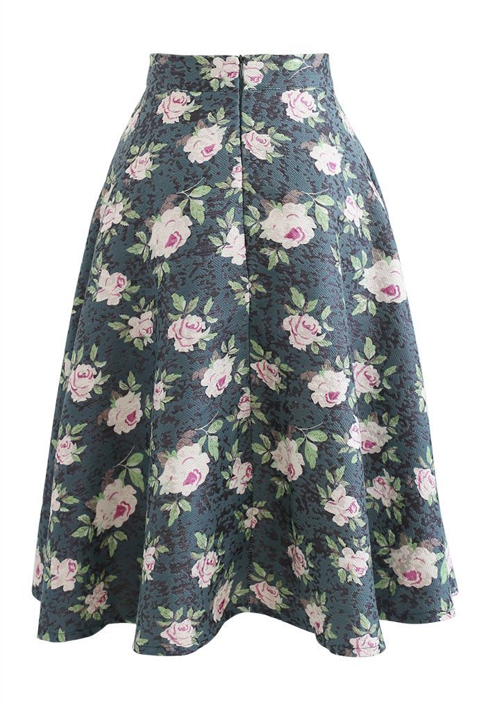 Shimmer Peony Jacquard Flare Midi Skirt
