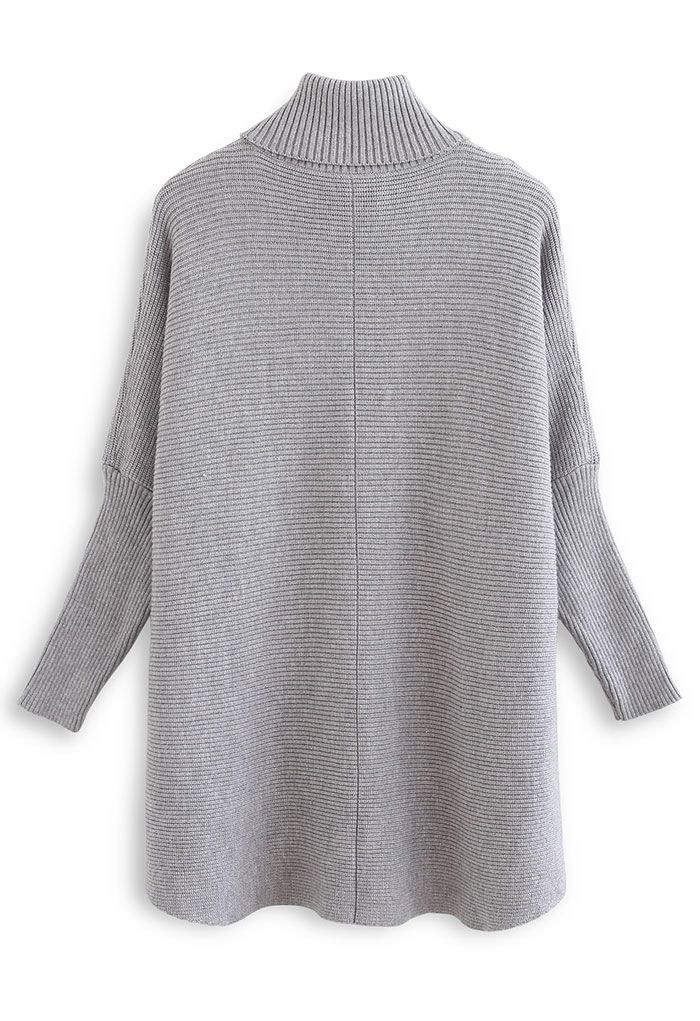 Effortless Chic Turtleneck Batwing Sleeve Hi-Lo Sweater in Grey