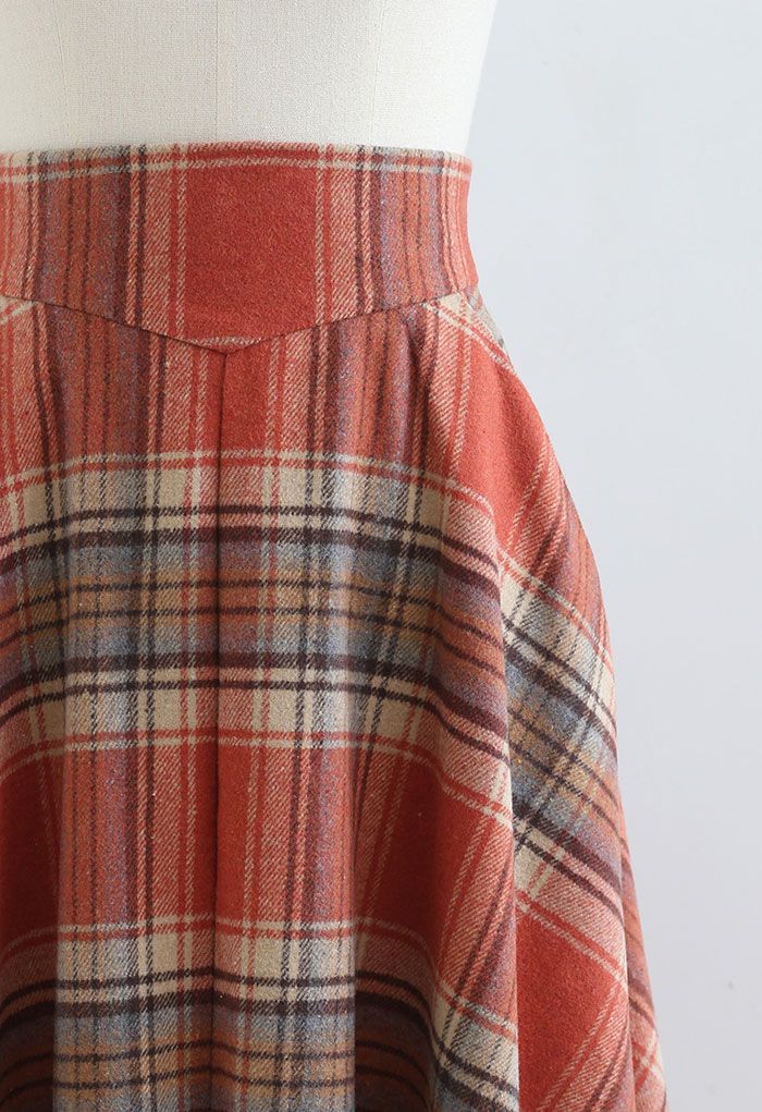 Multicolor Check Print Wool-Blend A-Line Skirt