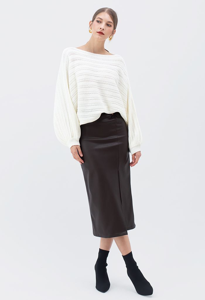 Boat Neck Batwing Sleeve Crop Sweater in White