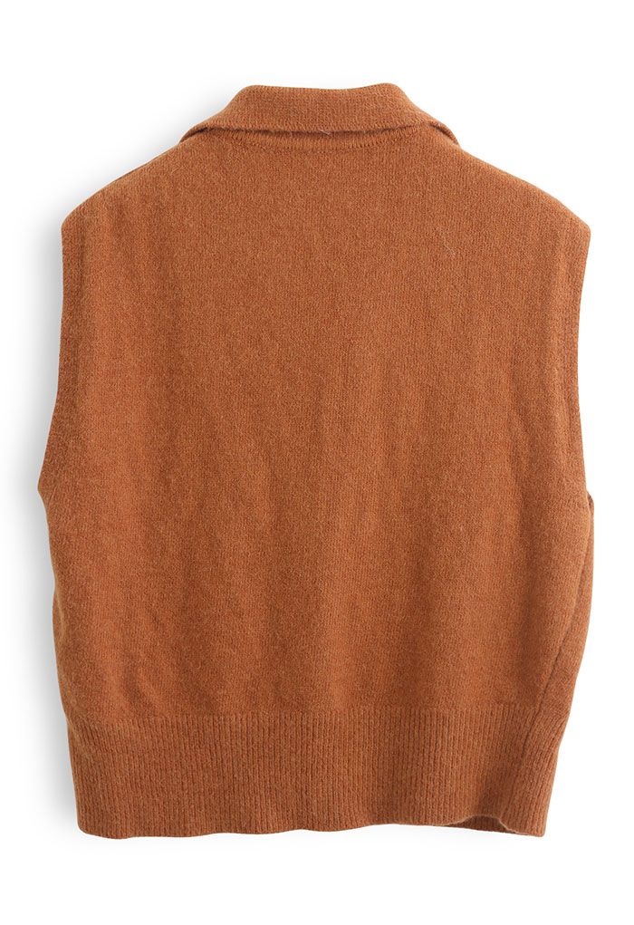 Collared V-Neck Knit Vest in Orange