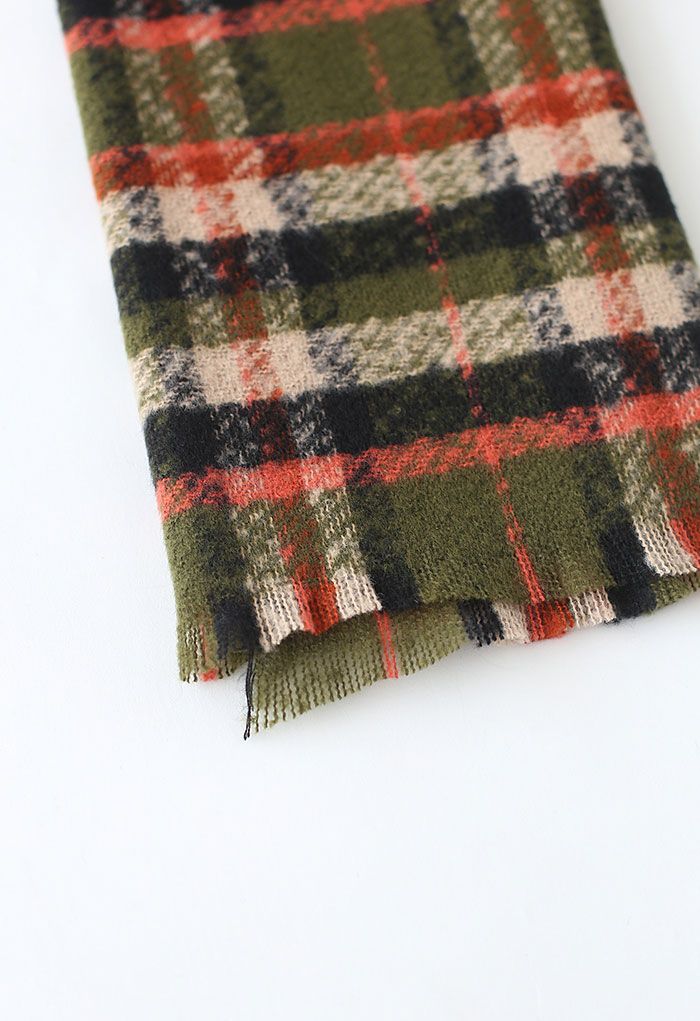 Soft Touch Colored Check Scarf in Army Green