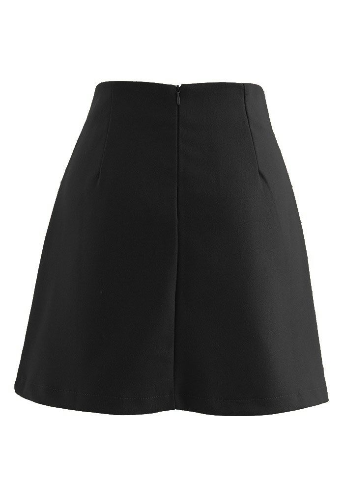 Flap Accent High-Waisted Mini Skirt in Black