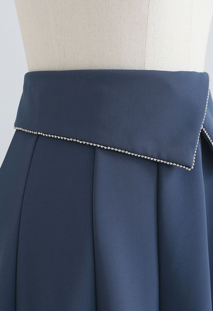 Crystal Flap Seam Detailing Midi Skirt in Dusty Blue