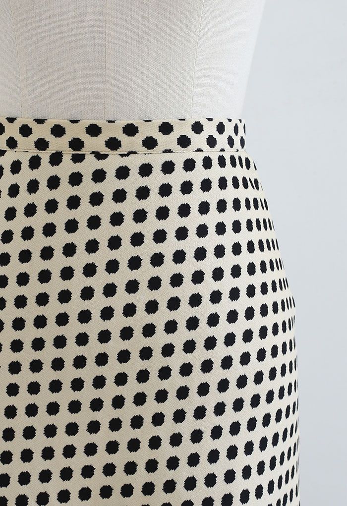 Full Spot Print Midi Skirt in Cream