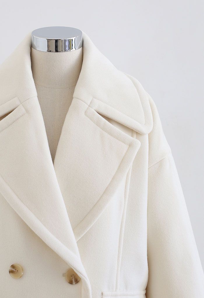 Mild Wool-Blend Double-Breasted Coat in Ivory