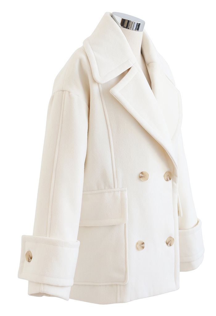 Mild Wool-Blend Double-Breasted Coat in Ivory