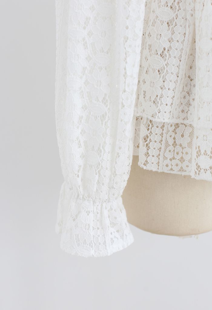 Crochet Lace Tiered Peplum Top in White