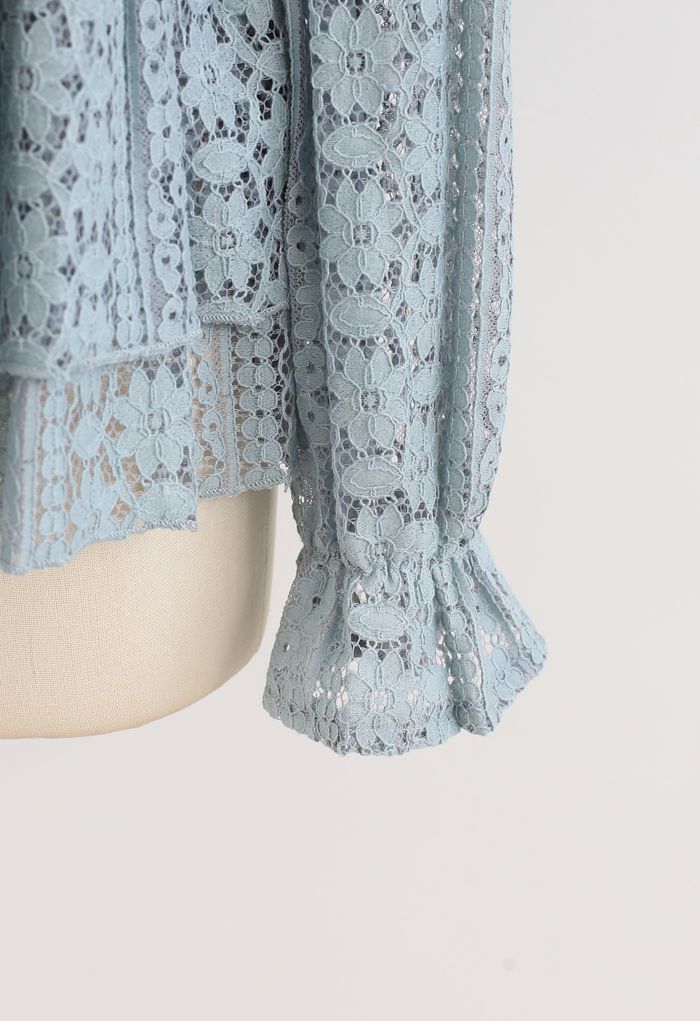 Crochet Lace Tiered Peplum Top in Dusty Blue