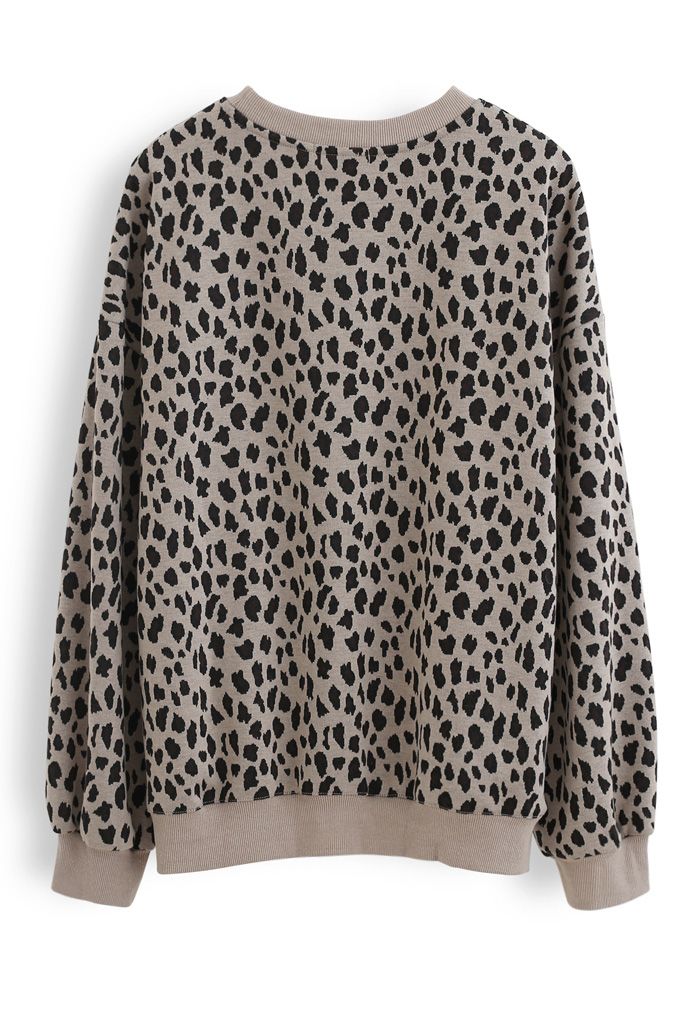 Leopard Print Round Neck Sweatshirt in Tan