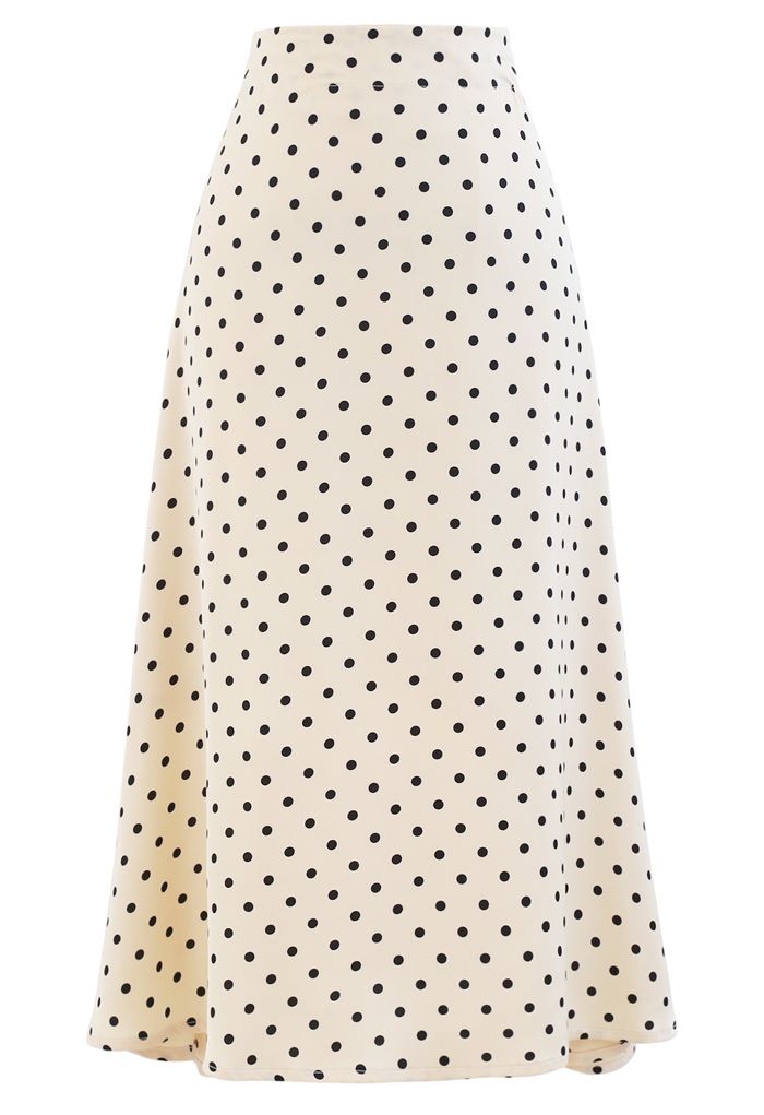 Polka Dots Midi Slip Skirt in Cream