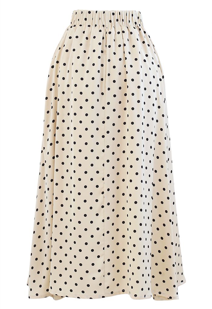 Polka Dots Midi Slip Skirt in Cream
