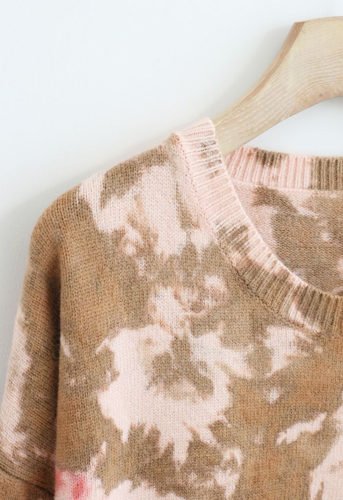Tie-Dye Ribbed Knit Loose Fit Sweater in Pink