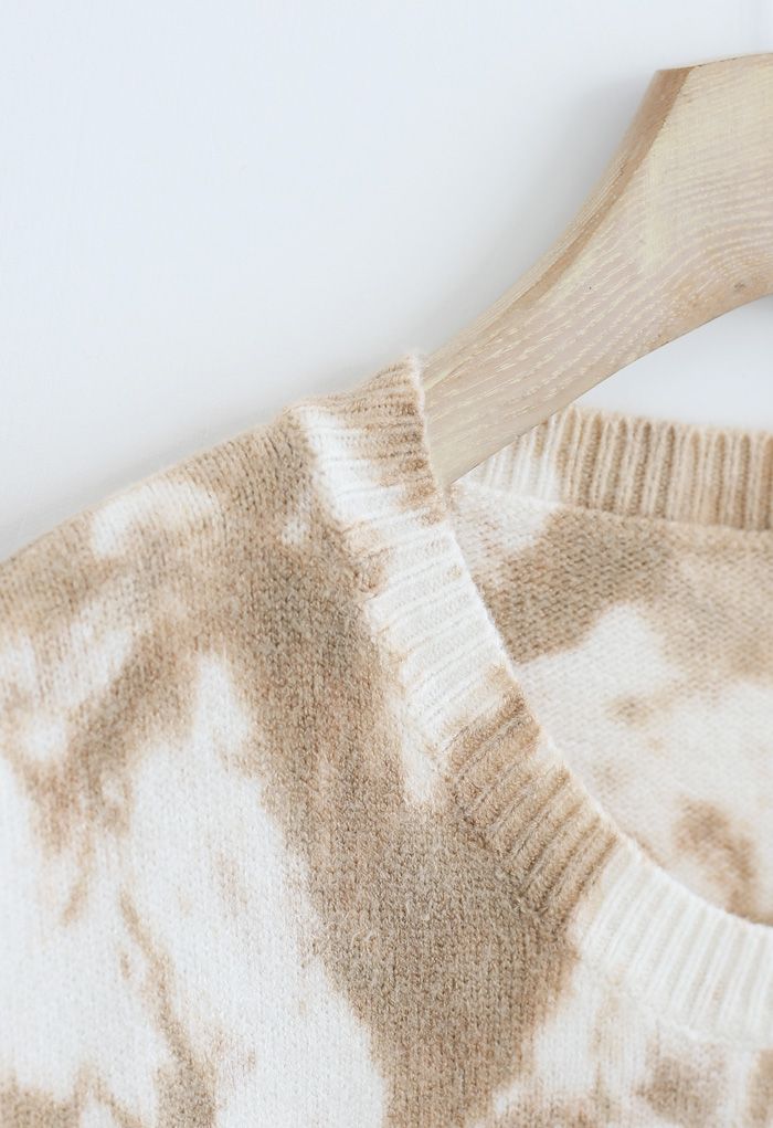 Tie-Dye Ribbed Knit Loose Fit Sweater in Tan