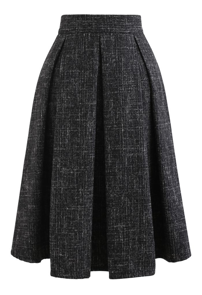 Flare Pleated Wool-Blend Skirt in Black