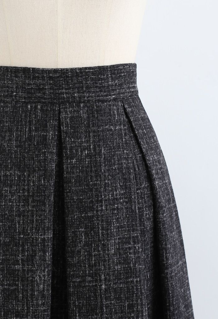 Flare Pleated Wool-Blend Skirt in Black