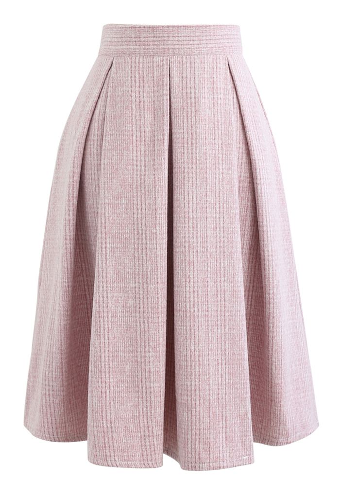 Flare Pleated Wool-Blend Skirt in Pink