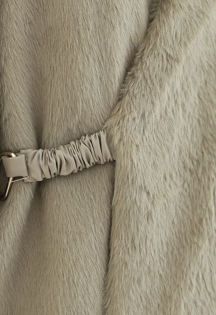 Faux Fur Metallic Buckle Wrap Coat in Camel