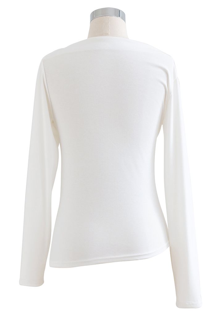 Ruched Front Long Sleeve Top in White