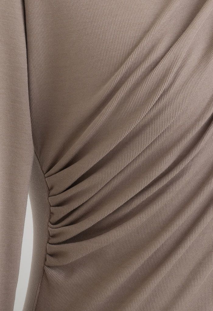Ruched Front Long Sleeve Top in Tan