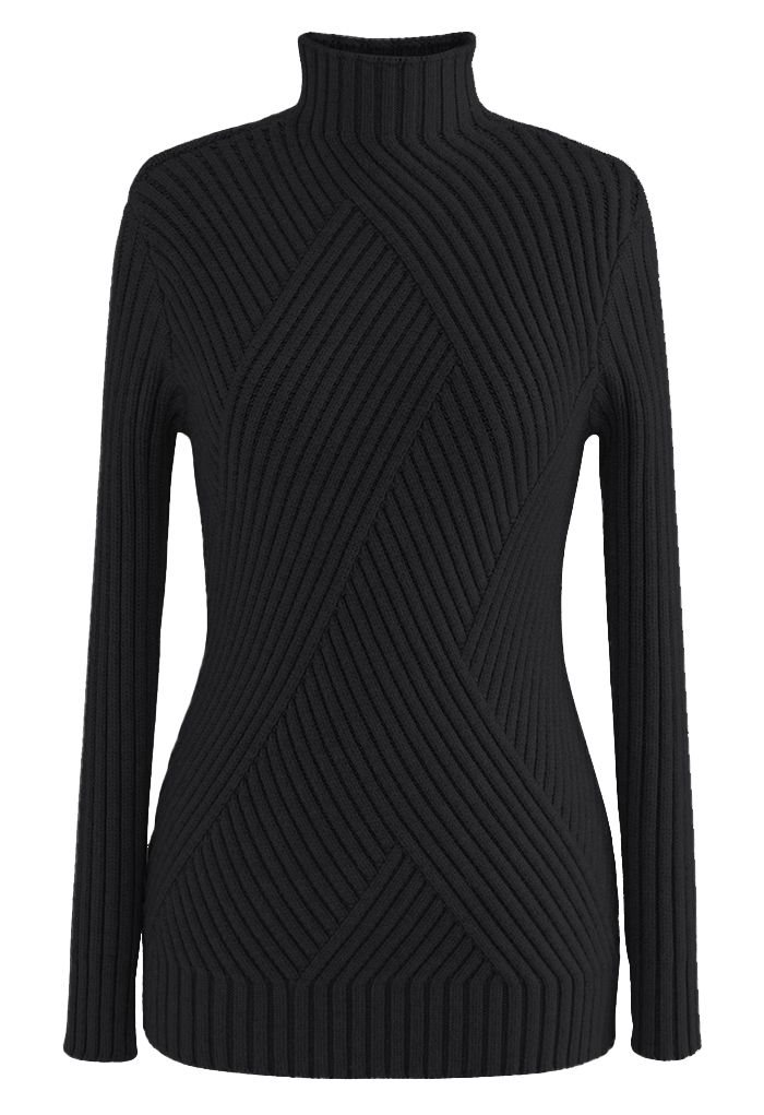 Mock Neck Long Sleeve Fitted Knit Top in Black - Retro, Indie and