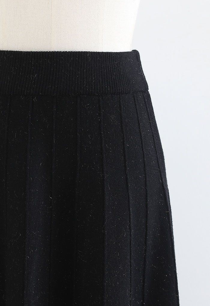 Floral Mesh Spliced Shimmer Knit Skirt in Black
