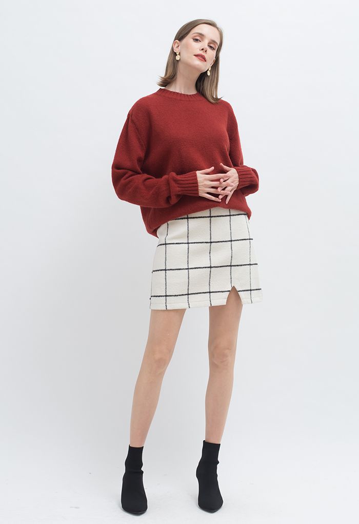 Ribbed Fuzzy Soft Knit Sweater in Red