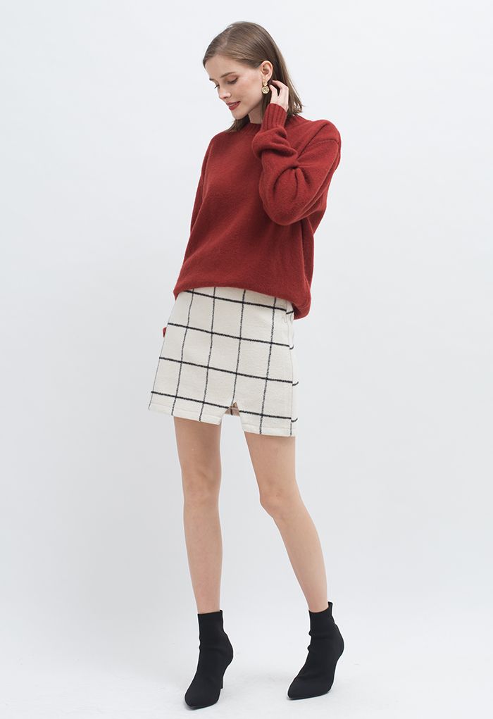 Ribbed Fuzzy Soft Knit Sweater in Red