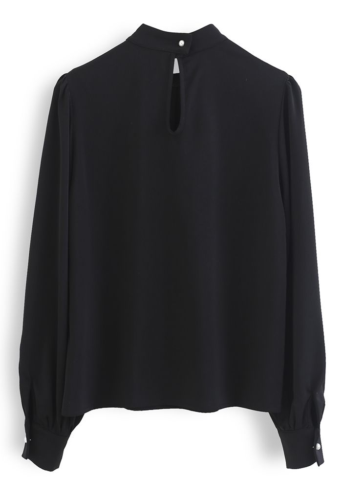 Scarf Bowknot Mock Neck Shirt in Black