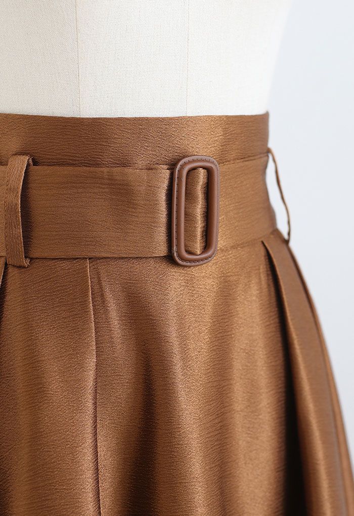 Belted Texture Flare Maxi Skirt in Caramel