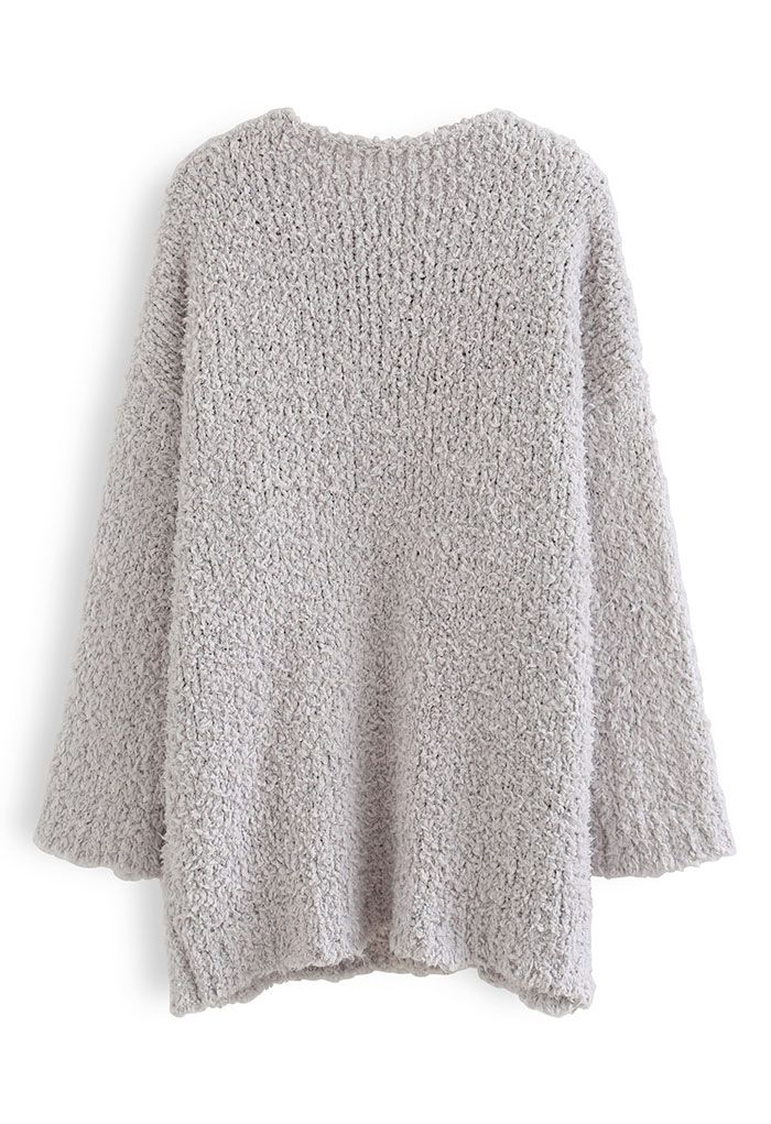 Flocky Soft Touch Chunky Knit Sweater in Grey