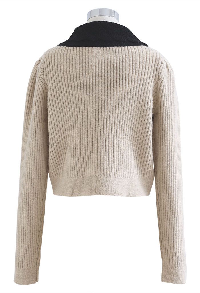 Hollow Out Doll Collar Crop Knit Sweater in Camel