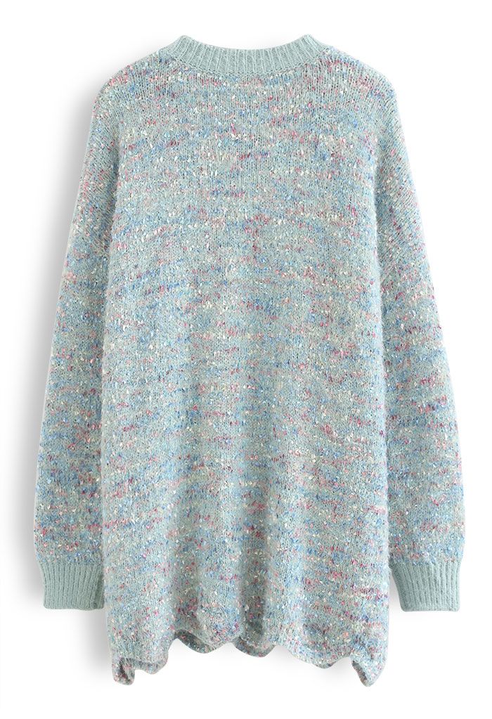 Mix-Color Knit Oversized Longline Sweater in Turquoise