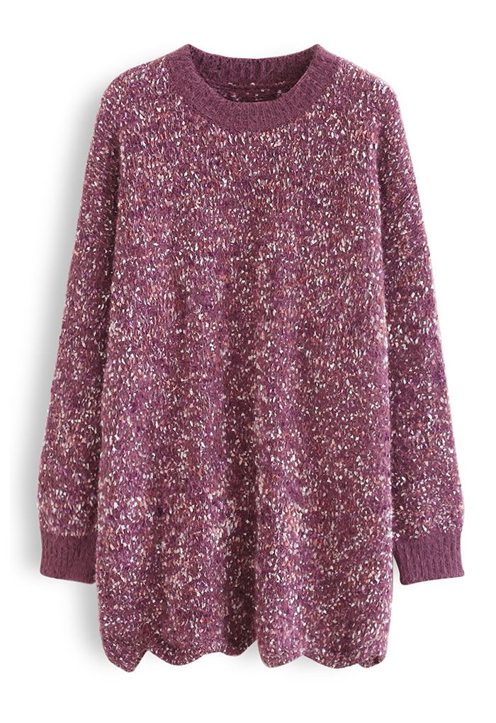 Mix-Color Knit Oversized Longline Sweater in Purple
