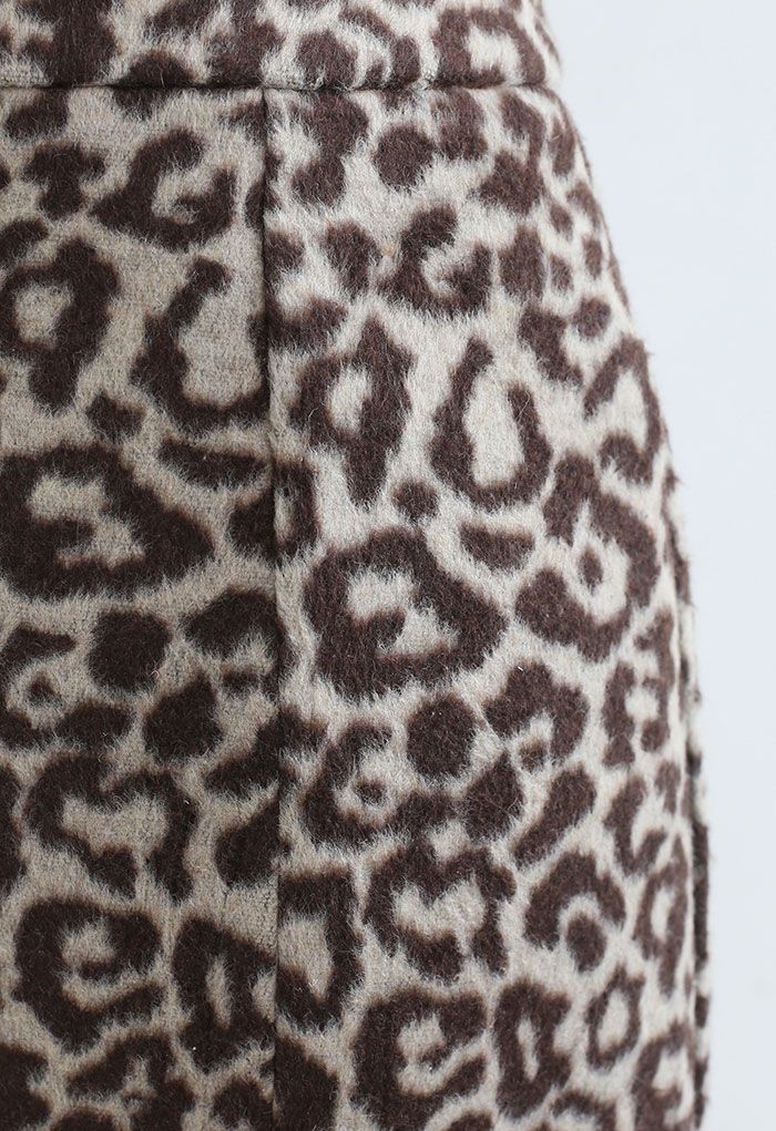 Leopard Print Wool-Blend Pencil Midi Skirt