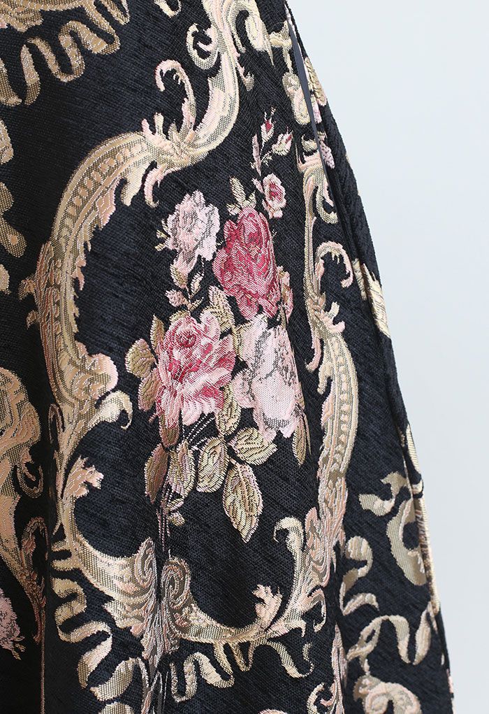 Baroque Peony Jacquard Midi Skirt