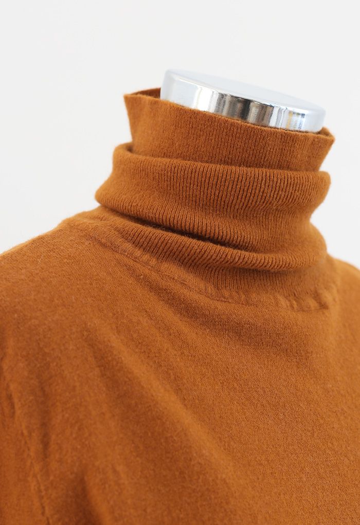 Turtleneck Soft Touch Ribbed Knit Sweater in Pumpkin