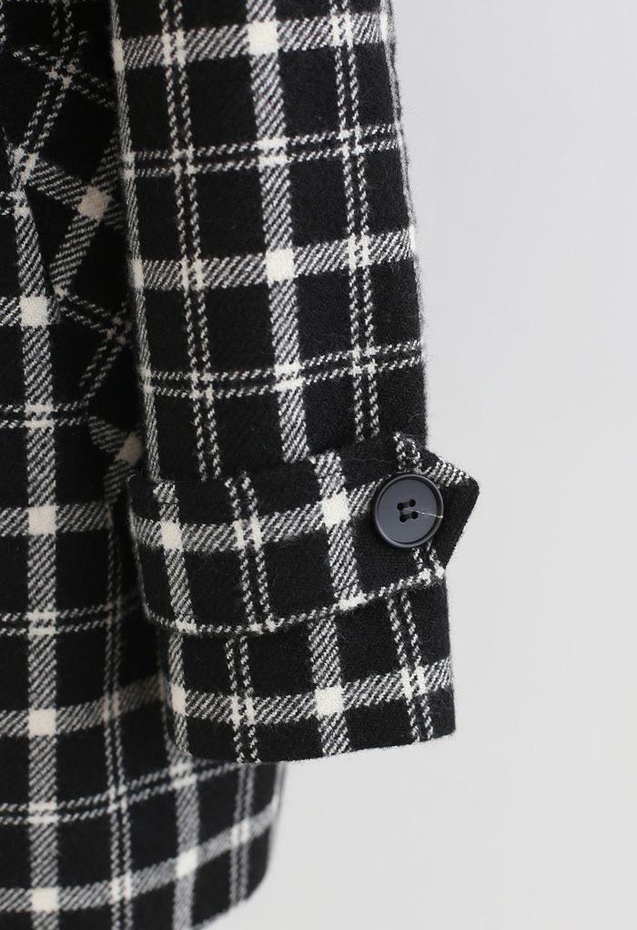Double-Breasted Plaid Wool-Blend Coat in Black