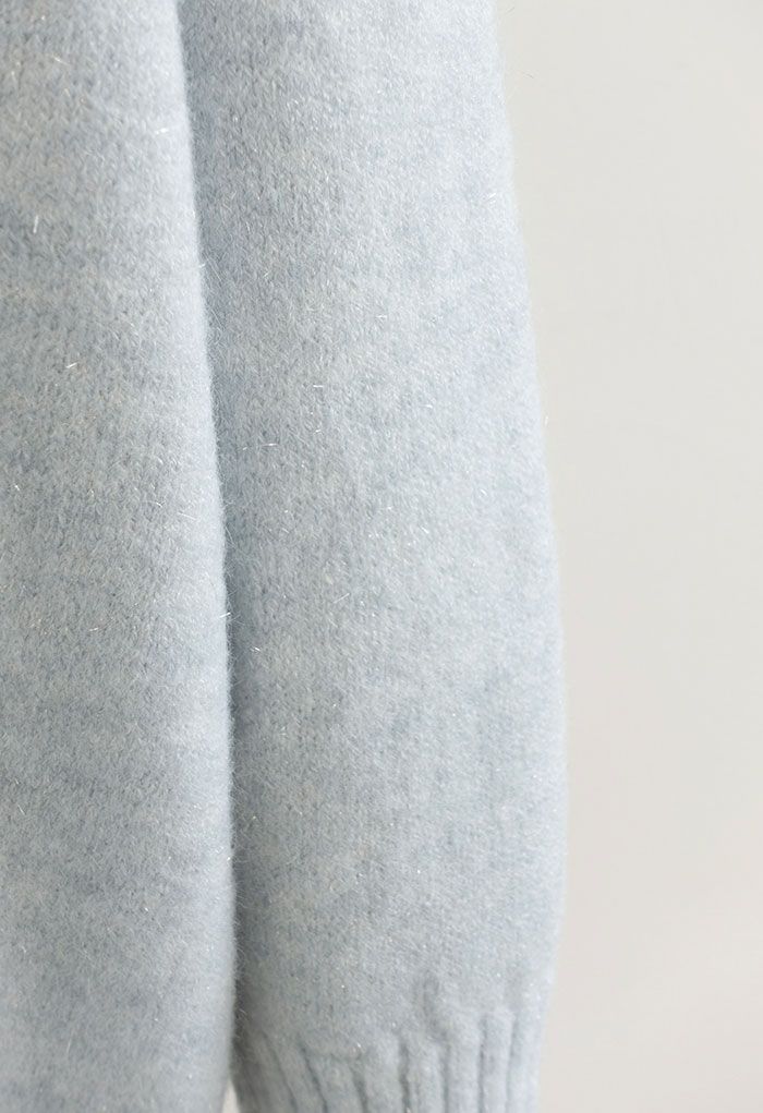 High Neck Shimmer Knit Sweater Dress in Baby Blue