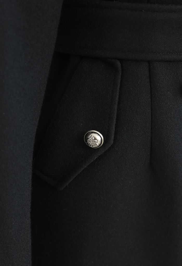 Black Double-Breasted Wool-Blend Longline Coat