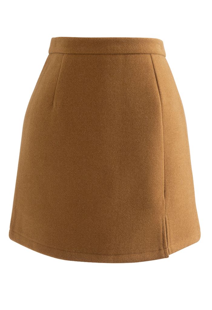 Stylish Wool-Blend Mini Bud Skirt in Pumpkin