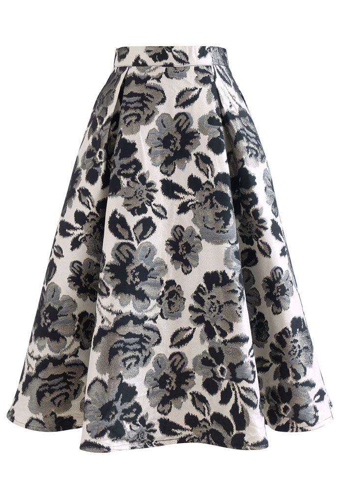 Sparkling Inky Floral Jacquard Flare Skirt