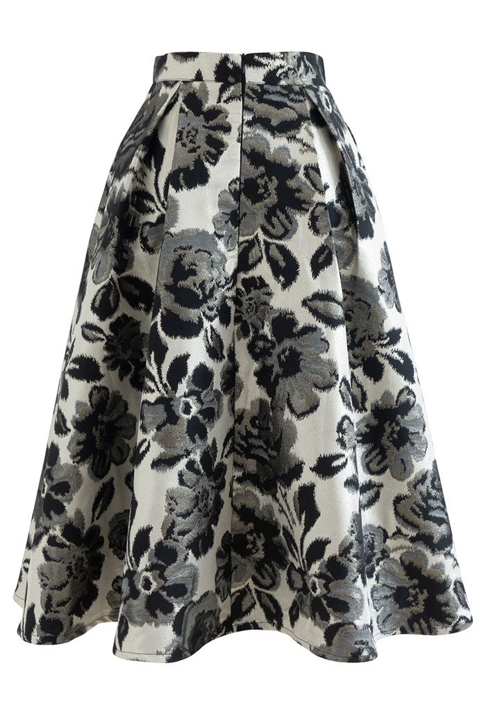 Sparkling Inky Floral Jacquard Flare Skirt