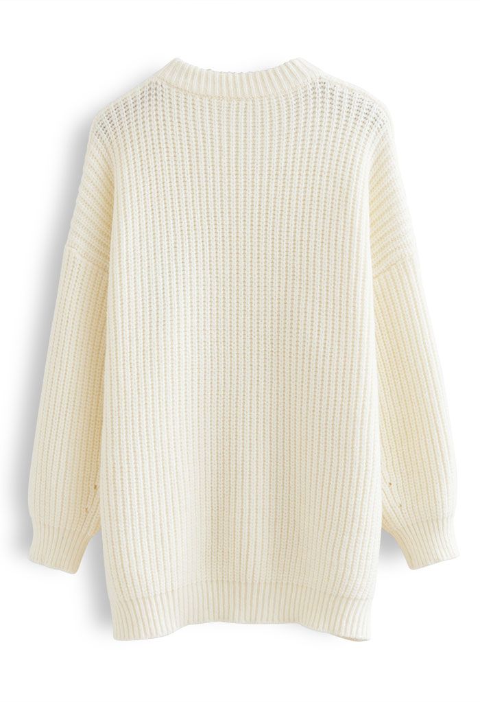 Heart Patch Knit Sweater Dress in Cream