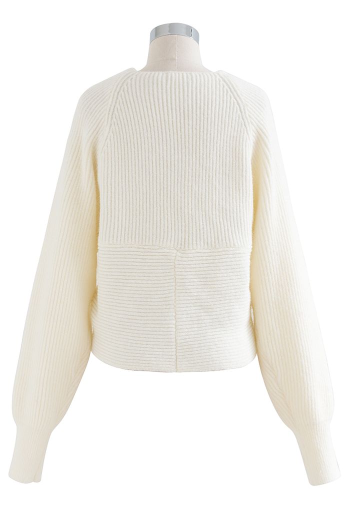 Crisscross Ribbed Knit Crop Sweater in Ivory