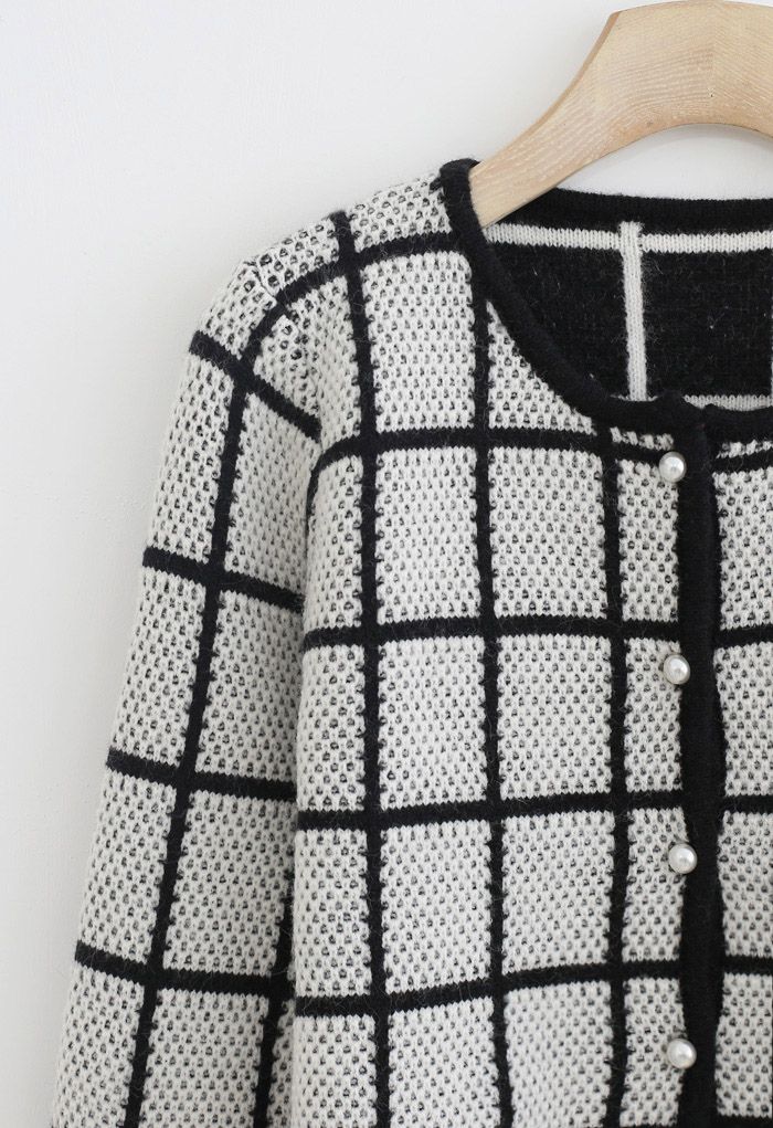 Honeycomb Knit Grid Cropped Cardigan in White