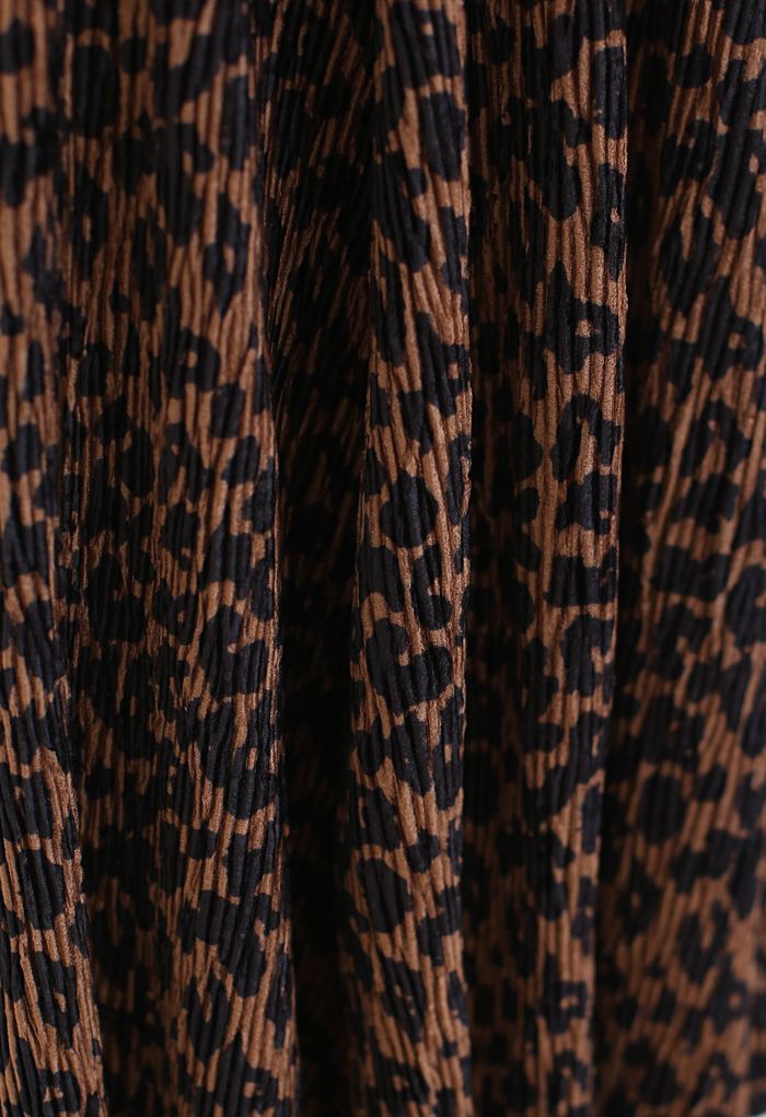 Leopard Print Corduroy Velvet Skirt in Brown